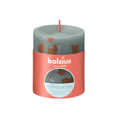 Afbeelding van Bolsius kaars rustiek print Eucalyptus Green 80/68 mm
