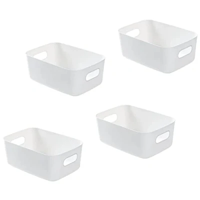 Afbeelding van Bgfuni Opbergmand van kunststof, wit, 4 stuks, opbergmand, lade, badkamer, met handvat, voor stapelbare keuken, slaapkamer, kantoor, 19 x 13,5 7,5 cm, wit