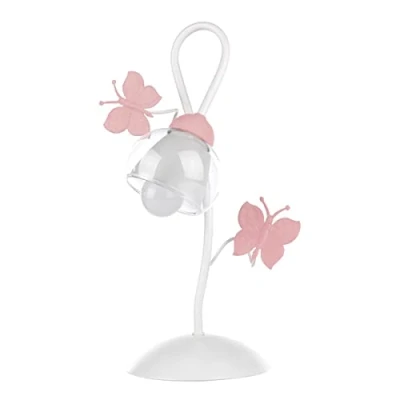 Afbeelding van ONLI Tafellamp van metaal, vlinders, glas, transparant, 6 W, wit/roze