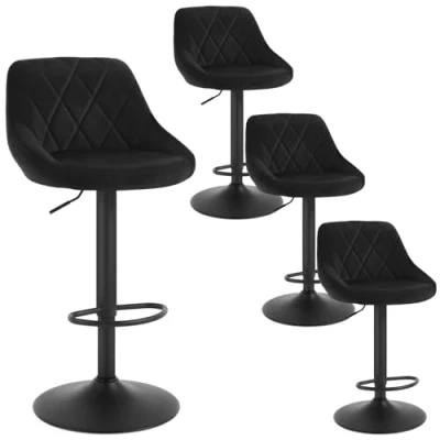 Afbeelding van WOLTU BH219sz 4 Barkruk, gestoffeerd, fluweel, in hoogte verstelbaar, draaibaar, zwart, stuks