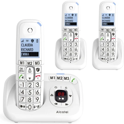 Afbeelding van Alcatel XL785 trio dect draadloos huistelefoon voor de vaste lijn met antwoordapparaat, verlicht display en grote toetsen, 3 handsets
