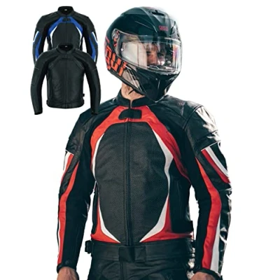 Afbeelding van Motorjack van leer voor heren Goedgekeurd zomer/winter racemotorjack met echte bikerbescherming CE Armor (EN 1621 1) Texpeed rood L