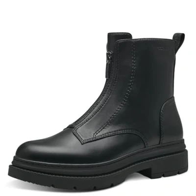 Afbeelding van Tamaris Online Exclusive Enkellaarsjes met plateauzool, Dames, Maat: 36, Black Leer