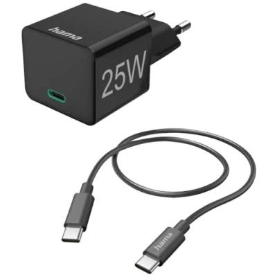 Afbeelding van Hama Snellader Met Oplaadkabel Usb C Mini Oplader Pd 25W 1,5 M Zwart