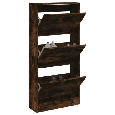 Afbeelding van Schoenenkast 60x21x125,5 cm bewerkt hout gerookt eikenkleurig