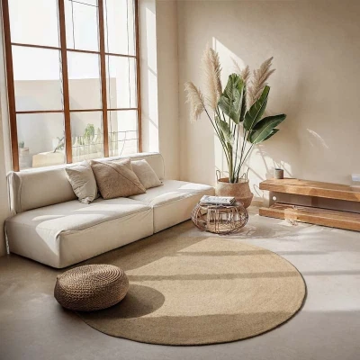 Afbeelding van Rond Jute Vloerkleed Geweven Crème 123vloerkleed.nl is de online webshop voor vloerkleden en woonaccessoires.