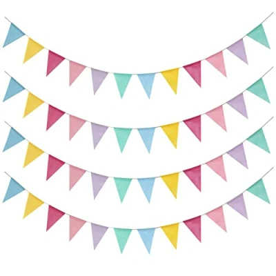 Afbeelding van Leeyunbee Set van 4 vlaggetjesslingers voor buiten, 16 m, 48 vlaggen, weerbestendig, regenboogslinger, decoratie bruiloft, verjaardag, kinderkamer, feest, tuin