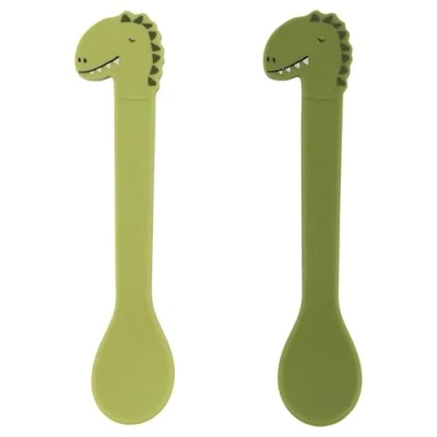 Image de Trixie Mr. Dino Lot de 2 cuillères en silicone pour bébé Sans BPA Passe au lave vaisselle