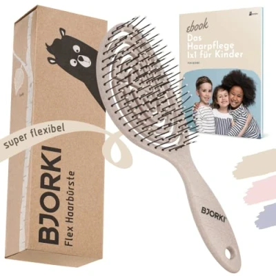 Afbeelding van BJORKI® Haarborstel voor kinderen zonder trekken met educatieve borstels 1 x professionele ontwarrende borstel flexibele spiraalveer, onze tegen knopen