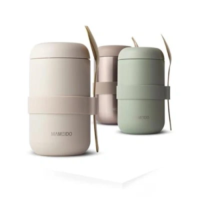 Afbeelding van MAMEIDO Geïsoleerde voedselcontainers, 500 ml, roestvrij staal, BPA vrij, voor muesli, pap en babyvoeding (ivoorkleurig, 0,5 l)