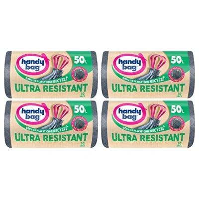 Afbeelding van Handy Bag Praktische vuilniszakken met bindband, 50 l x 10 zakken Lekvrije bodem Maximale waterdichtheid band bevestigd aan de bovenkant van zak 100% gerecycled kunststof 4