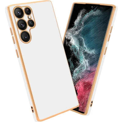 Afbeelding van Cadorabo Hoesje geschikt voor Samsung Galaxy S22 ULTRA in Glossy Wit Goud Beschermhoes Case Cover van flexibel TPU silicone en met camerabescherming