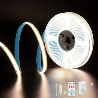 Afbeelding van PAUTIX COB led stripset, 4000 K, natuurlijk wit, 5 m, dimbaar, 24 V, 2400 leds, CRI93 ledstrip, met timerfunctie, afstandsbediening RF en GS voeding voor lichtdecoratie