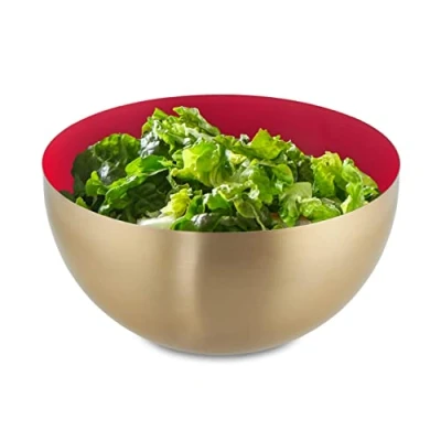 Afbeelding van Relaxdays saladeschaal 2 liter saladekom serveerschaal rond mengkom rvs rood