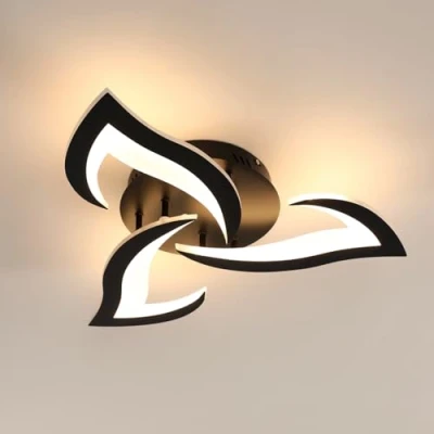 Afbeelding van Comely Led plafondlamp, 58 cm, 36 W, 4000 lm, moderne woonkamerkroonluchter, voor woonkamer, slaapkamer, keuken, eetkamer, warm wit licht, 3000 K, zwart