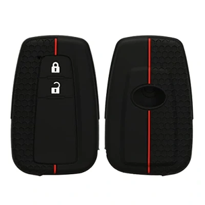 Afbeelding van kwmobile autosleutel hoesje geschikt voor Toyota 2 knops Smart Key hoes Siliconen behuizing Auto sleutel case met honingraat Sleuteletui in zwart / rood
