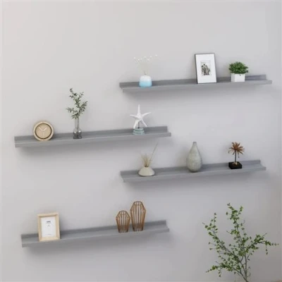Afbeelding van Wandschappen 4 st 80x9x3 cm grijs