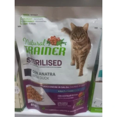 Afbeelding van 12x85g Natural Trainer Adult Sterilised Duck nat kattenvoer