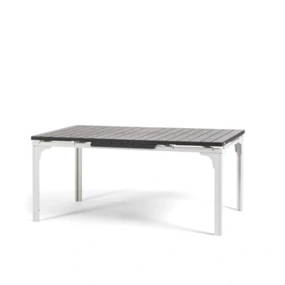 Afbeelding van RATTATAN Thomas XL Rechthoekige tuintafel uittrekbaar 180/240 met stalen frame en hoogwaardig polyethyleen tafelblad in geraffineerd houtdesign (wit/leisteen)