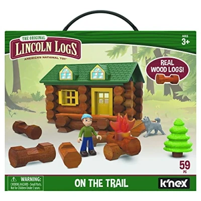Afbeelding van Lincoln Logs On the Trail K&#039;NEX Basic Fun 00821 bouwspel, 59 delig, echt hout, technische leerset voor kinderen vanaf 3 jaar