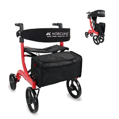 Afbeelding van Mobiclinic® PRO Invicto Rollator lichtgewicht Met één hand opvouwbaar Grote wielen Dubbel remsysteem All terrain mand Gewatteerde zitting en rugleuning In hoogte verstelbaar