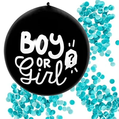 Afbeelding van Boland Latex confettiballon &#039;Boy or Girl&#039; blauwe vulling Blauw Confetti ballon