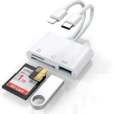 Afbeelding van [Apple MFi gecertificeerd] SD kaartlezer en USB OTG adapter voor iPhone/iPad, dubbele Lightning C naar SD/TF met Micro SD/SD kaartsleuven, ondersteunt SD/Micro