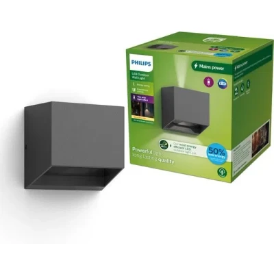 Afbeelding van Philips Alix Wandlamp UltraEfficient LED Buitenlamp 2x 4.3W Warmwit licht; 2700K Antraciet
