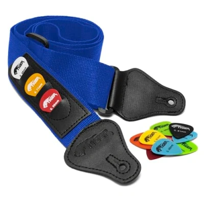 Afbeelding van TIGER STPK BL gitaarband met 12 plectrums, blauw, Blauw