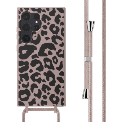 Afbeelding van iMoshion hoesje Geschikt voor Samsung Galaxy S24 Ultra met koord Siliconen design Roze / Animal Pink