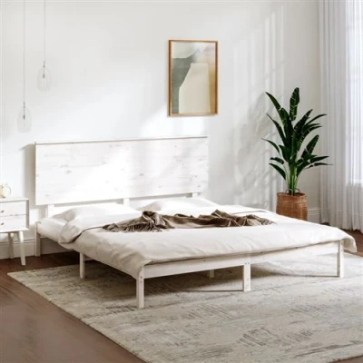 Afbeelding van vidaXL Bedframe massief hout wit 150x200 cm