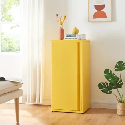 Afbeelding van [en.casa] Metalen kast met deur en 2 in hoogte verstelbare planken, opbergkast industriële stijl, voor kantoor, woonkamer, werkplaats, staal, 88 x 40 35 cm, geel