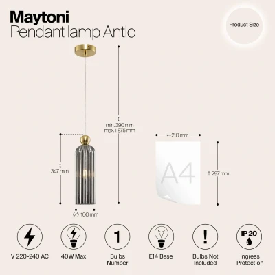 Afbeelding van Maytoni Antic hanglamp, glazen kap in grijs