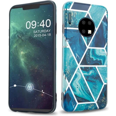 Afbeelding van Cadorabo Hoesje geschikt voor Huawei MATE 30 in Blauwe Golf Marmer No. 13 Beschermhoes gemaakt van TPU siliconen Case Cover met mozaïek motief