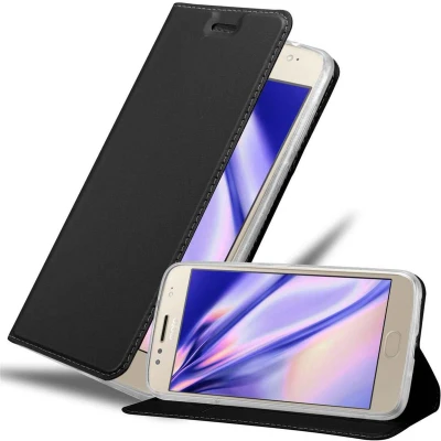 Afbeelding van Cadorabo Hoesje geschikt voor Motorola MOTO G5S PLUS in CLASSY ZWART Beschermhoes met magnetische sluiting, standfunctie en kaartvakje Book Case Cover Etui