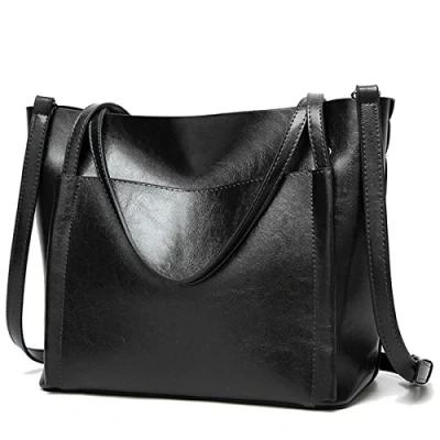 Afbeelding van Coolives Tote Boodschappentas voor dames, van PU leer, Damascus, emmer, handtassen, schoudertassen, zwart.,