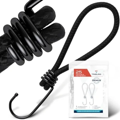 Afbeelding van TRIBURG Rubberen spanners met haken, 13 cm, 25 stuks, spanrubbers haken voor buiten, huishouden of laadbeveiliging, zeilspanner