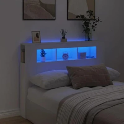 Afbeelding van Hoofdeinde met LED 140x18,5x103,5 cm bewerkt hout wit