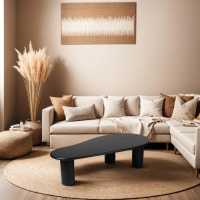 Afbeelding van Zita Home Organisch ovale Salontafel 120 cm Zwart Massief Hout