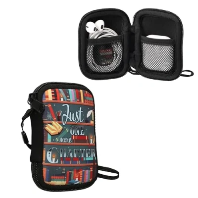 Afbeelding van kwmobile hoesje voor draadloze oordopjes Compatibel met In ear Headphones 6 x 9 cm bibliotheek design