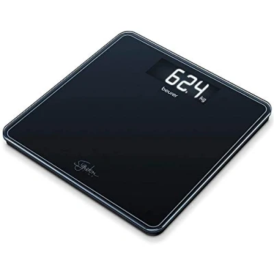Afbeelding van Beurer GS 400 SignatureLine Black Personenweegschaal Tot 200 kg Digitaal Verlicht LCD display Veiligheidsglas 31 x cm Quick Start Incl. batterijen 5 Jaar garantie Zwart
