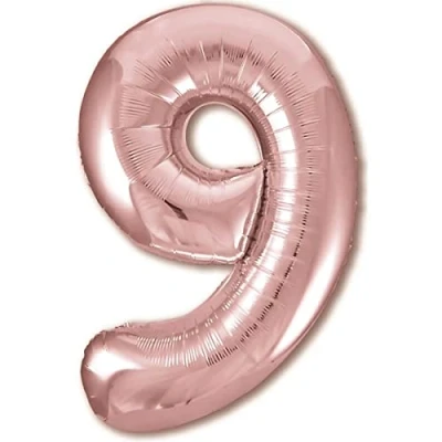 Afbeelding van Ballon 9e Verjaardag Nummer 9 Rozegoud XXL Gigantische Folieballon 100 cm Decoratie Meisjes Ballonnummer Deco voor Verjaardag. Vliegt met Helium.