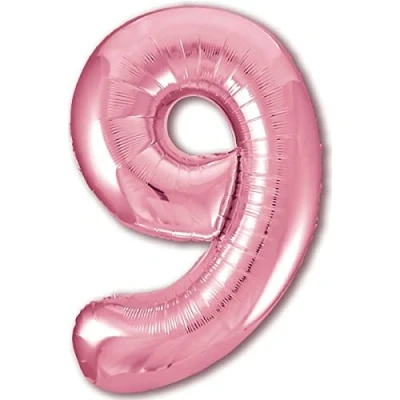 Afbeelding van ballon 9 jaar verjaardag nummer metallic roze XXL reuzegroot 100 cm decoratie meisje. Lucht of Helium