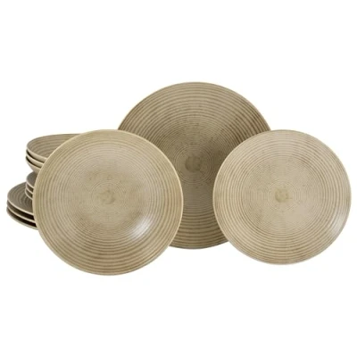 Afbeelding van CreaTable, 21388 Serie Catania Sand 12 delig tafelservies voor 4 personen, borden van aardewerk, vaatwasser en magnetronbestendig, gemaakt in Portugal