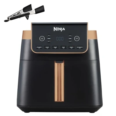 Image de Ninja Air Fryer MAX PRO, 6,2 L, Grand tiroir, rôtir, cuire au four, frire sans huile, familial, antiadhésif, panier ou plaque croustillante compatibles lave vaisselle, pinces, noir cuivre, AF180EUCP