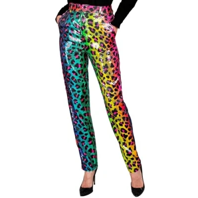 Afbeelding van Widmann Grappig &amp; Fout Kostuum Pailletten Foute Broek Regenboog Luipaard Vrouw Multicolor Small Carnavalskleding Verkleedkleding