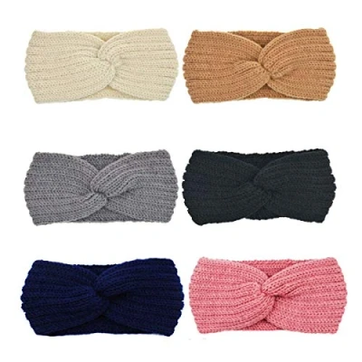 Afbeelding van DRESHOW 6 Stuks Vrouwen Haarband Winter Hoofdband Gebreid Verwarmende Oorband Geknoopt Elastische Haarband, Pack H, One Size