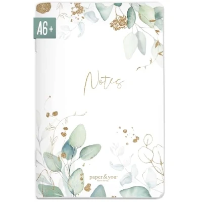 Afbeelding van Paper &amp;you® notitieboek, A6+, gestippeld, bladgoud, 64 pagina&#039;s, klein mini bullet journal, duurzaam en klimaatvriendelijk