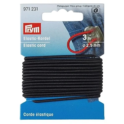 Afbeelding van Prym 971231 elastisch koord zwart 2,5 mm 3 m 60% ED 40% PES Ø
