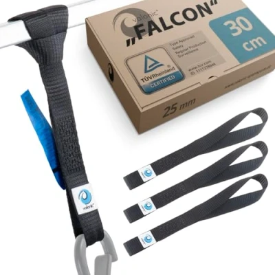 Afbeelding van valonic FALCON sjorringen 1000 kg, 30 cm, 4 stuks, 25 mm breed, EN 12195 2, zwart voor het vervoer van motorfietsen
